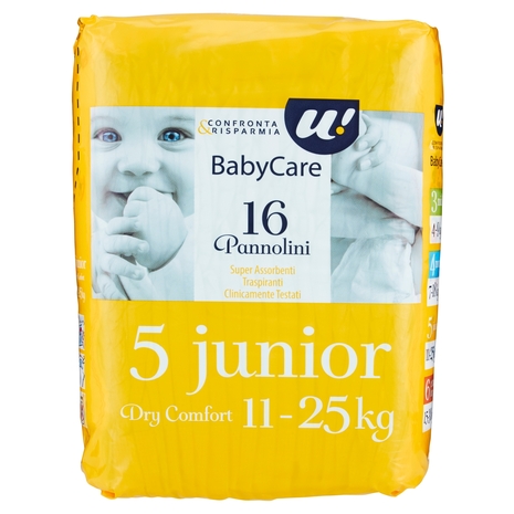 16 PANNOLINI BABY CARE JUNIOR DRY COMFORT 11-25 KG U! Confronta & Risparmia